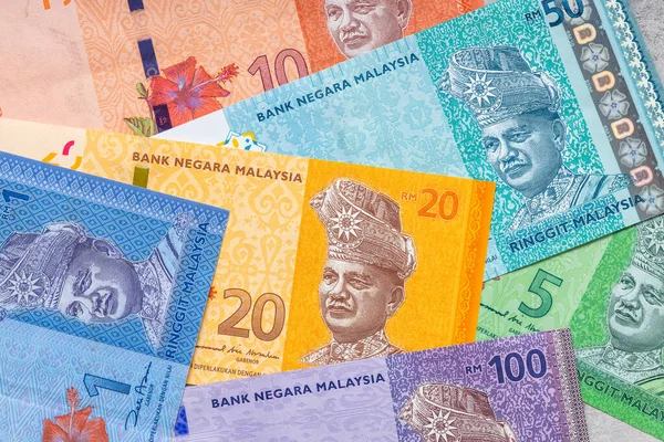 Dinero Malasia Varios Billetes Ringgit Fondo Financiero Negocios — Foto de Stock