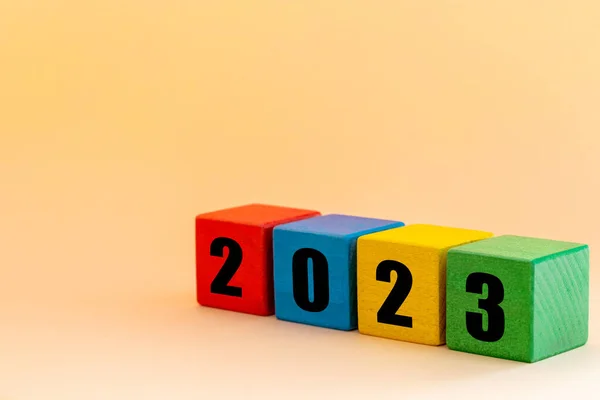 Rok 2023 Numery Kolorowo Optymistyczne Bloki Wesołych Świąt Szczęśliwego Nowego — Zdjęcie stockowe
