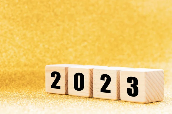 Rok 2023 Numery Drewnianych Klocków Wesołych Świąt Szczęśliwego Nowego Roku — Zdjęcie stockowe