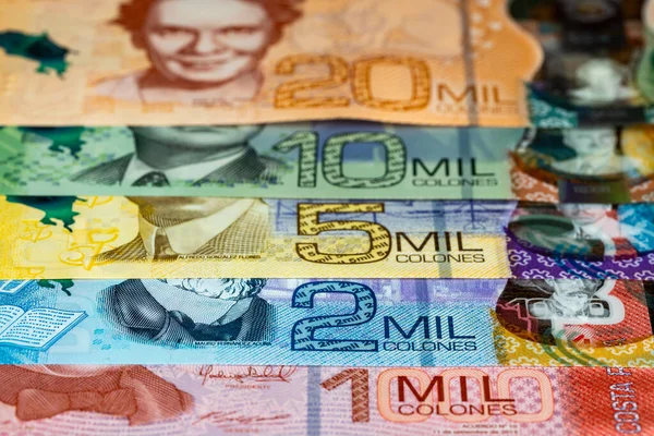 Коста Рика Новые Банкноты Названием Колоны Деноминации Закрыть Концепция Финансового — стоковое фото