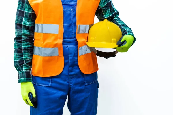 Trabajador Construcción Carretera Que Lleva Chaleco Alta Visibilidad Con Casco — Foto de Stock