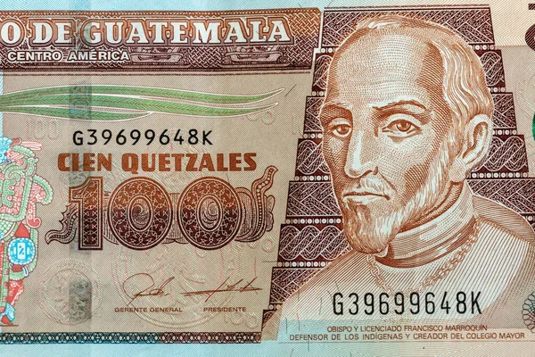 Money 100 Guatemalan Quetzals Currency High Denomination Front Banknote — Stock Photo, Image