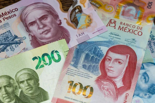 Mexican Pesos Paper Banknotes Various Denominations — стокове фото