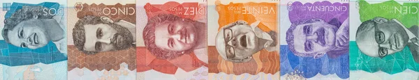 All Colombian Banknotes Front Panorama — Zdjęcie stockowe