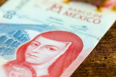 Meksika 'dan 100 peso banknot, mali ve iş konsepti