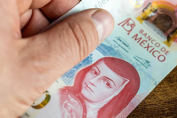 Dinero Mexicano Billete Cien Pesos Mano — Foto de Stock