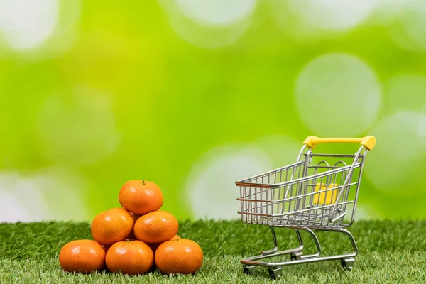 Pile Fresh Mandarins Background Nature Shopping Cart Concept Healthy Fruits —  Fotos de Stock