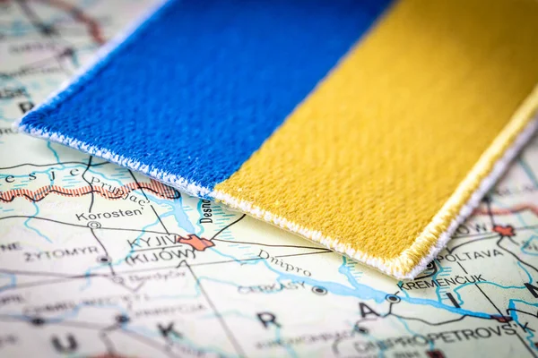 Flaga Ukraińska Mapie Kijów Podkreślił — Zdjęcie stockowe