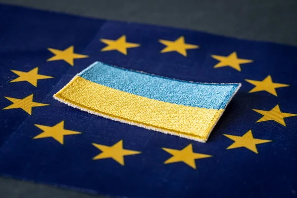 Concept Ukraine Joining European Union Ukrainian Flag Lying Middle Stars — Fotografia de Stock