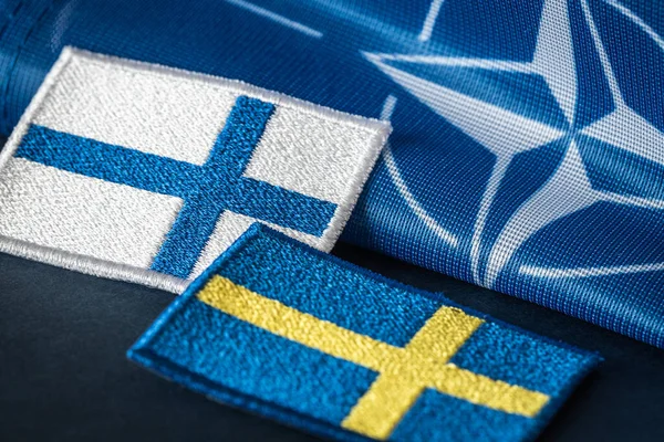 May 12. 2022. Flags of NATO, Finland and Sweden applying to join the ranks of the North Atlantic Alliance