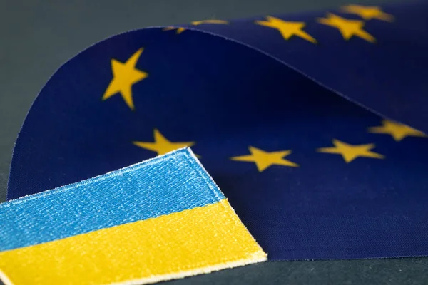 Concept Ukraine Joining European Union Ukrainian Flag Lying Next Symbol — Fotografia de Stock