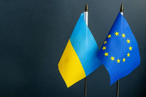 Flags Ukraine European Union Concept Cooperation Assistance Place Text — Fotografia de Stock