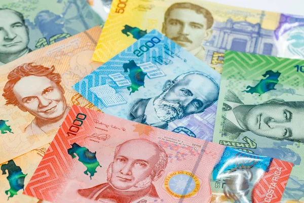 Costa Rica Money Flat Lay All Banknotes Scattered Business Background — Zdjęcie stockowe