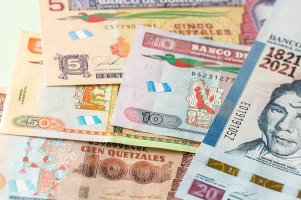 Guatemala Parası Quetzales Kağıt Banknotları Yaratıcı Para Birimi Işi Bankacılık — Stok fotoğraf
