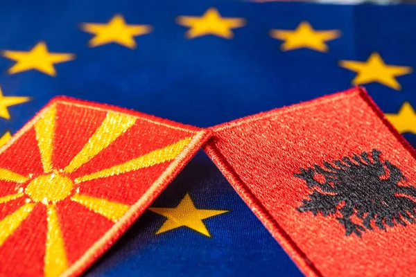 Flags North Macedonia Albania Background Symbol European Union Concept Willingness — 스톡 사진