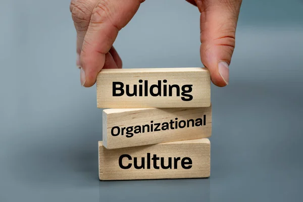 Wooden Block Words Building Organizational Culture Modern Approach Working People — Fotografia de Stock