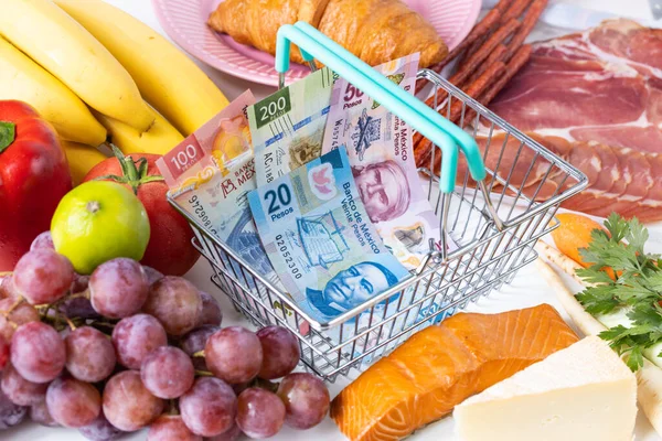 Rising Food Prices Mexico Concept Rising Inflation Fruits Vegetables Meat — Stock Photo, Image