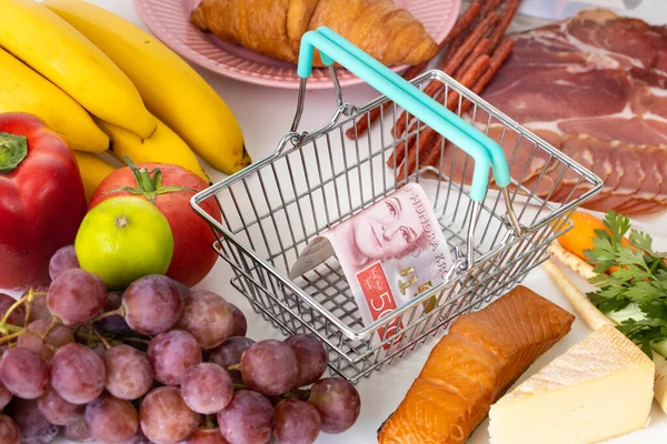Sveç Gıda Fiyatlarındaki Artış Enflasyon Konsepti Meyve Sebze Peynir Içinde — Stok fotoğraf