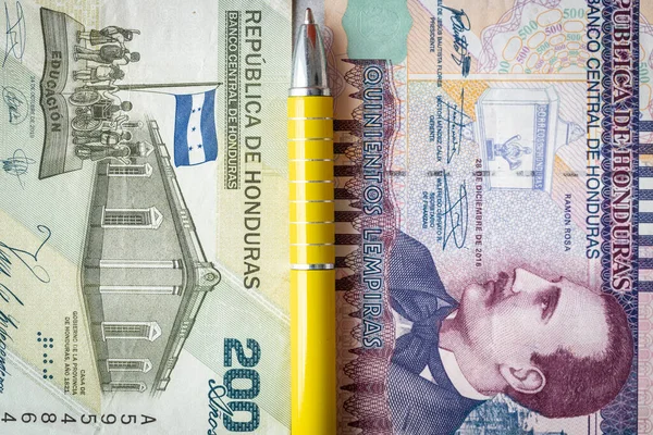 Financial Settlements Honduras Concept 200 500 Lempiras Banknotes Stacked Next — Stock Photo, Image