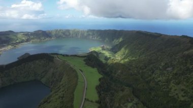 View from Aerial landscape in Azores Islands Portugal