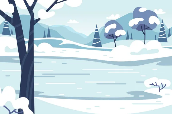 Зимовий Фон Заморожене Озеро Сніговий Пейзаж — стоковий вектор