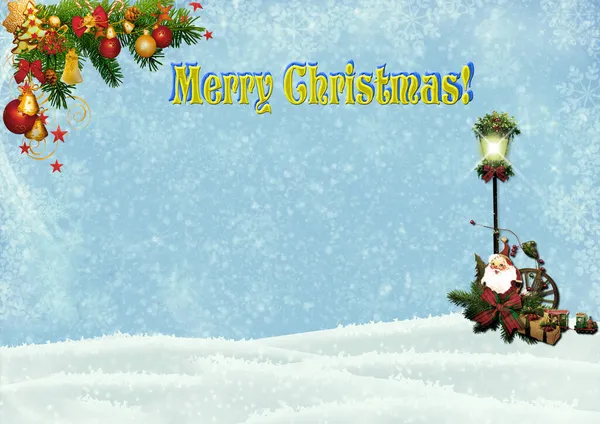 Christmas Background Santa Fairy Lantern Gifts Snowflakes Light Merry Christmas — Stock Photo, Image