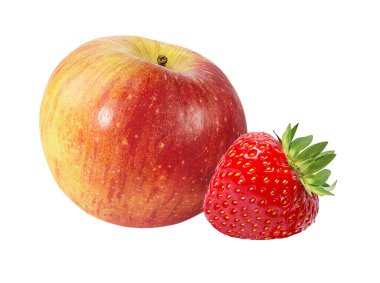 Beyaz arkaplanda elma ve çilek