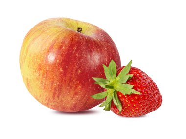 Beyaz arkaplanda elma ve çilek