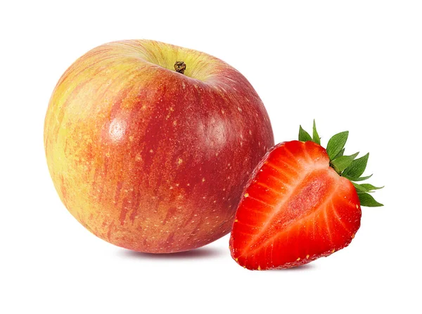Beyaz arkaplanda elma ve çilek