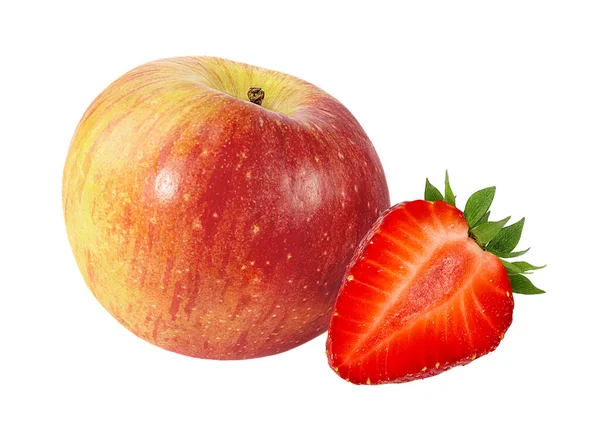 Jablko Jahoda Bílém Pozadí — Stock fotografie