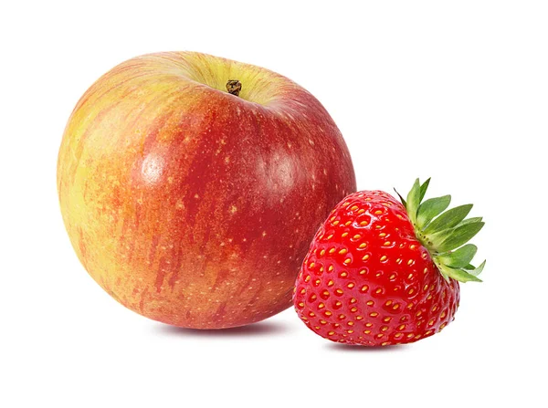 Beyaz arkaplanda elma ve çilek