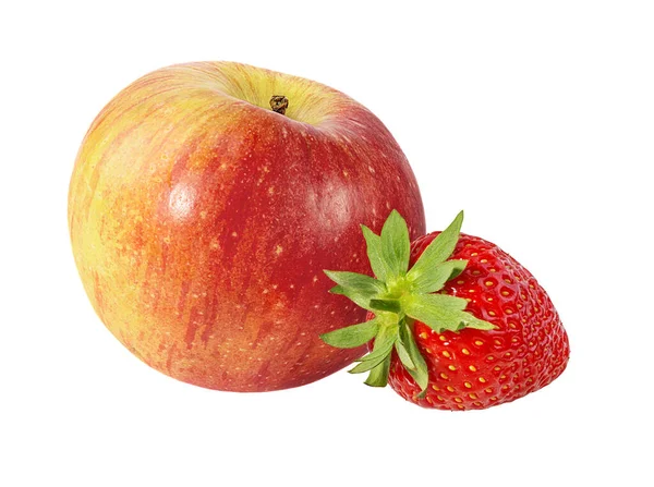 Beyaz arkaplanda elma ve çilek