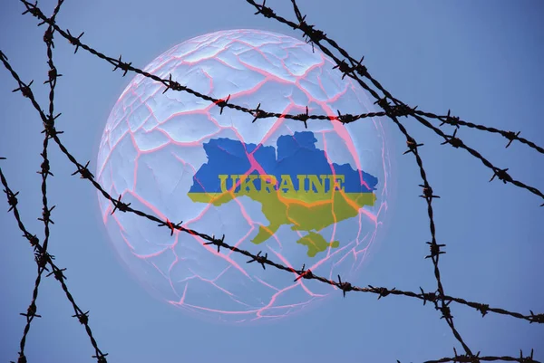 Krig Ukraina Taggtråd Ukrainsk Flagga Ryska Angrepp Ukraina Hot Mot — Stockfoto