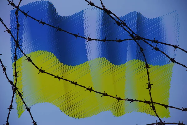 War Ukraine Barbed Wire Ukrainian Flag Attack Ukraine Russian Threat — стокове фото