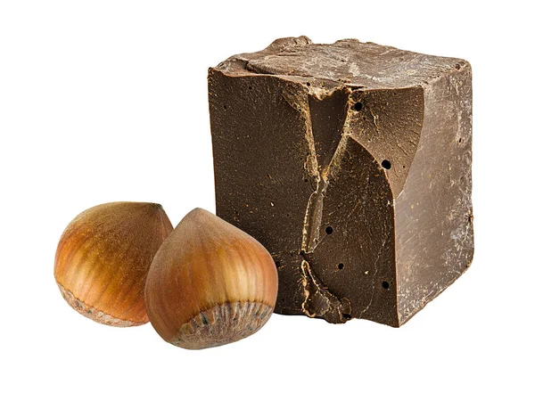 Hazelnuts Nuts Chocolate Chunks Isolated White Background — Stock Photo, Image