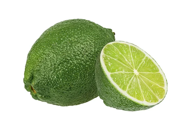 Verse Groene Kalk Geïsoleerd Witte Achtergrond Citrusvruchten Tropische Vruchten — Stockfoto