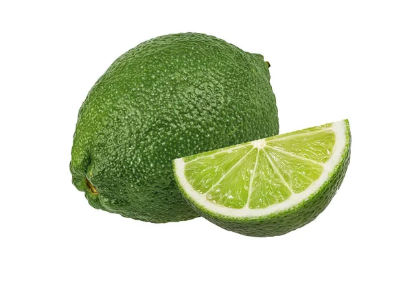 Verse Groene Kalk Geïsoleerd Witte Achtergrond Citrusvruchten Tropische Vruchten — Stockfoto