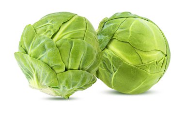 Beyaz arka planda taze Brüksel lahanası.