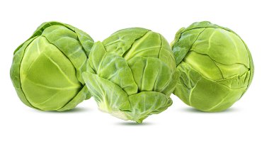 Beyaz arka planda taze Brüksel lahanası.