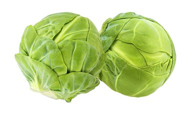 Beyaz arka planda taze Brüksel lahanası.