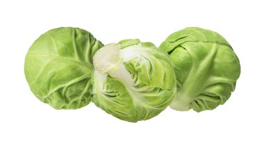 Beyaz arka planda taze Brüksel lahanası.