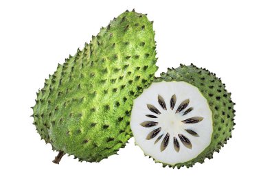 Annona muricata.Soursop meyvesi (Şeker Elması, muhallebi elması) beyaz arka planda izole edilmiş