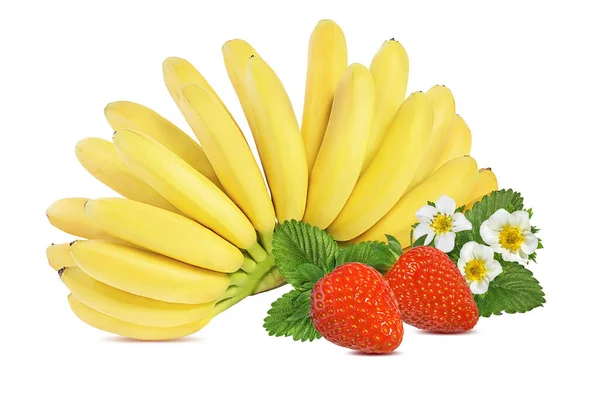 Banany Truskawki Izolowane Białym — Zdjęcie stockowe
