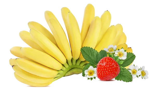 Bananas Strawberries Isolated White — Stock Photo, Image