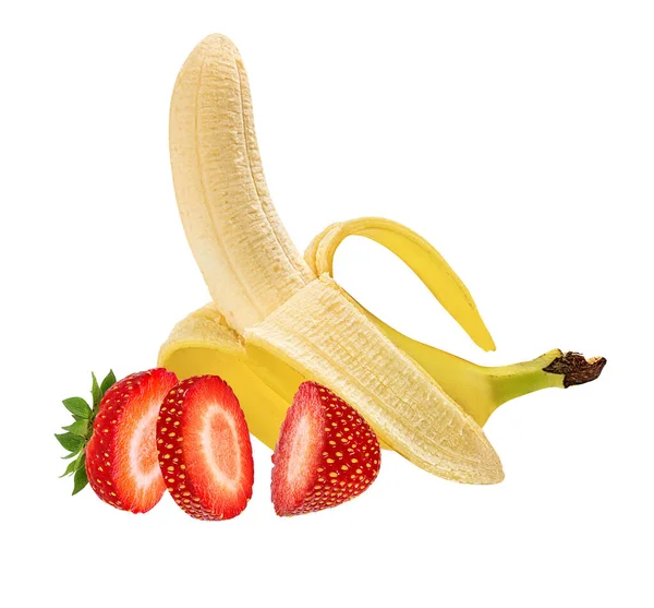 Bananen Aardbeien Geïsoleerd Wit — Stockfoto