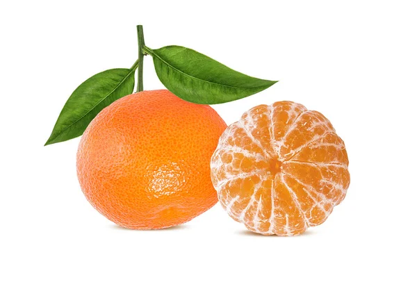 Mandarinky Mandarinky Citrusové Plody Listem Izolovaným Bílém Pozadí — Stock fotografie