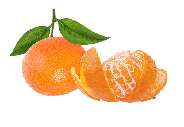 Mandarine Mandarine Zitrusfrüchte Mit Blatt Isoliert Auf Weißem Hintergrund — Stockfoto
