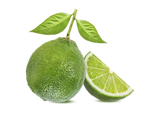 Limão Verde Fresco Isolado Sobre Fundo Branco Citrinos Frutas Tropicais — Fotografia de Stock