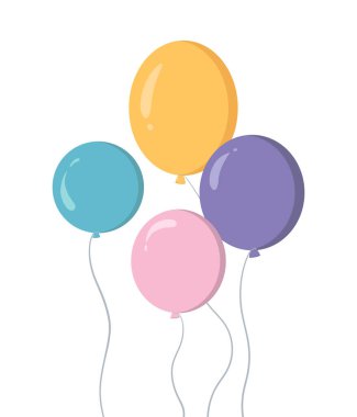 Beyaz arkaplanda izole edilmiş çizgi film tarzı renkli balonlar..