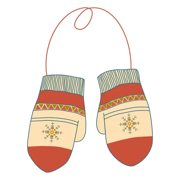 Pair of winter mittens isolated on white background. Vector illustration in boho style. Warm mitten icon. — стоковый вектор